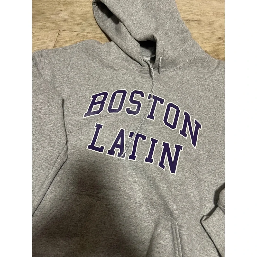 Boston Latin School BLS Hoodie‎ Mens Large Gray Purple Pullover High School BPD